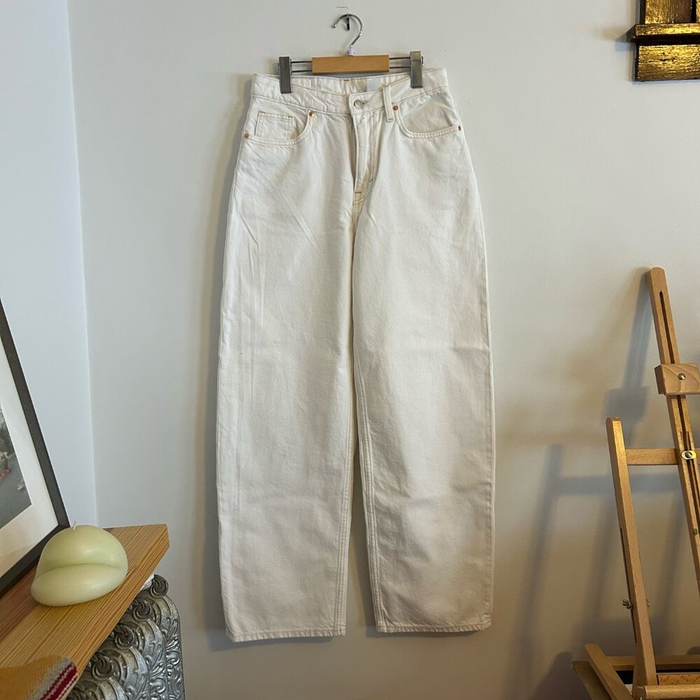 H&M High Rise Wide Leg Baggy Jeans in White